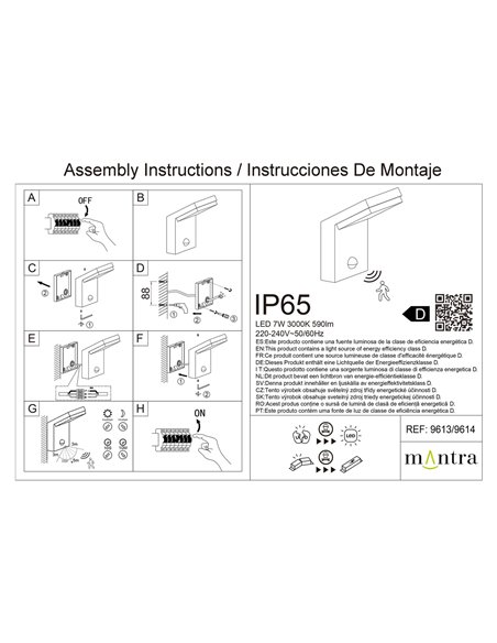 Luminária de parede externa ALPINE SENSOR LED IP65 7W 3000K 590lm com sensor de movimento, branca ou cinza escuro.
