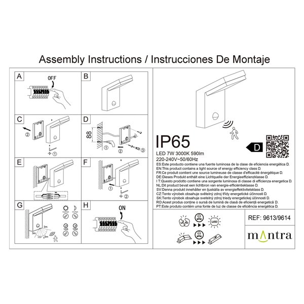 Aplique exterior ALPINE SENSOR LED IP65 7W 3000K 590lm con sensor movimiento Blanco o Gris Oscuro