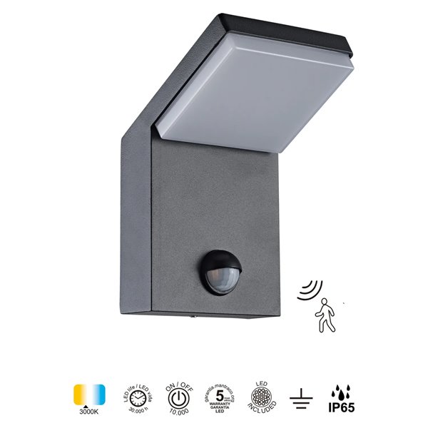 Applique murale extérieure LED ALPINE SENSOR IP65 7W 3000K 590lm avec détecteur de mouvement, blanc ou gris foncé