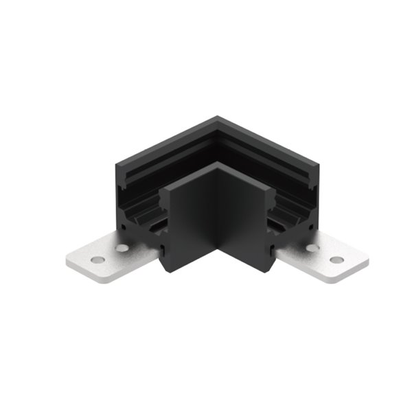Conector exterior 90° MAGNETO MINI negro para carril magnético 48V 55x55x23 mm