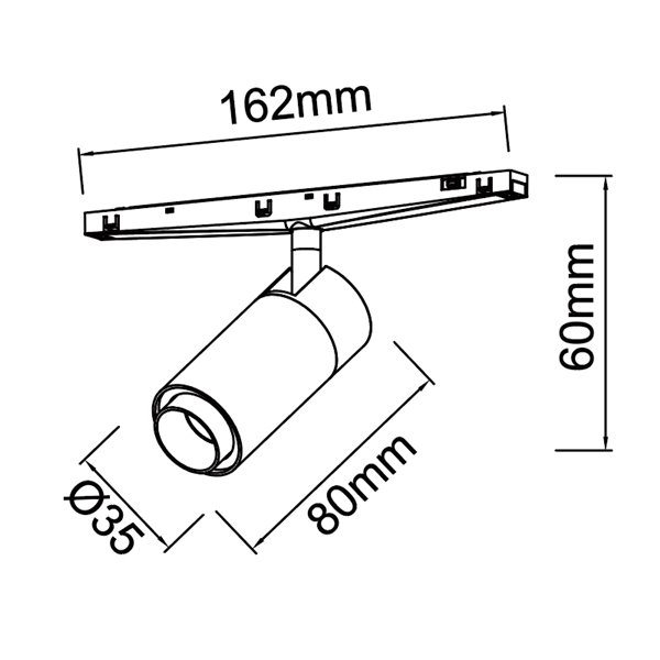 Foco zoom MAGNETO MINI LED 7W 3000K 460lm negro 15°-36° para carril magnético 48V CRI90