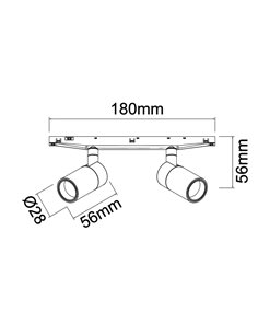 Foco doble MAGNETO MINI LED 10W 3000K 800lm negro 38° para carril magnético 48V CRI90 2