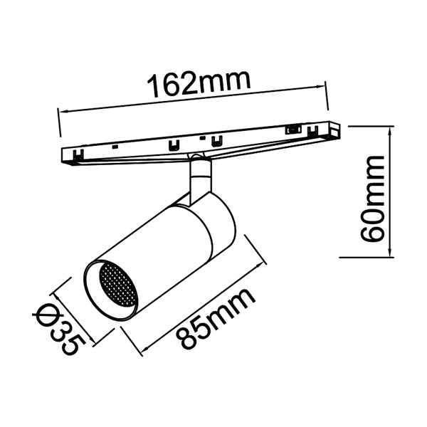 Foco MAGNETO MINI LED 7W 3000K 560lm negro 38° con rejilla antideslumbramiento para carril magnético 48V CRI90