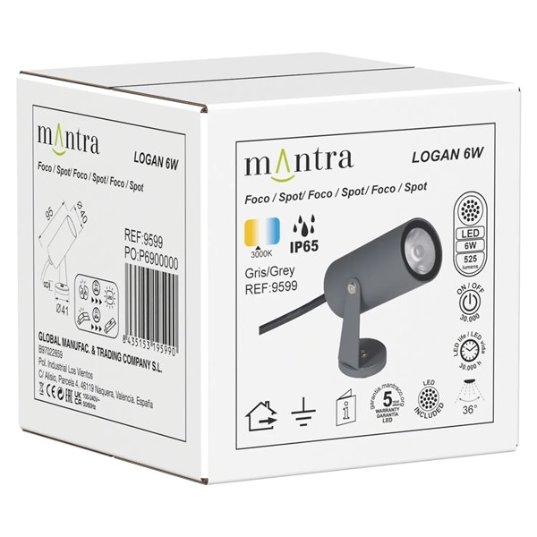 LOGAN LED-Bodenstrahler IP65 6W 3000K 525lm, dunkelgrau oder schwarz, Ø40x95 mm