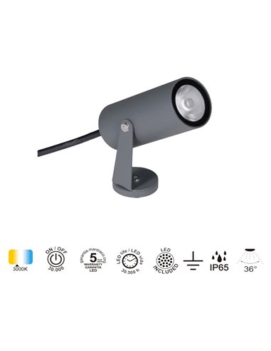 Foco de suelo LOGAN LED IP65 6W 3000K 525lm gris oscuro o negro Ø40x95 mm