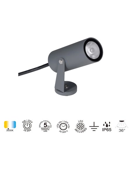 LOGAN LED-Bodenstrahler IP65 6W 3000K 525lm, dunkelgrau oder schwarz, Ø40x95 mm