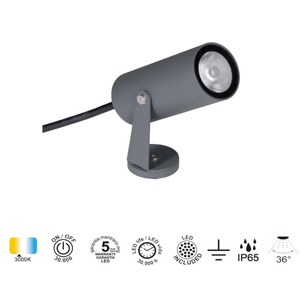 LOGAN LED-Bodenstrahler IP65 6W 3000K 525lm, dunkelgrau oder schwarz, Ø40x95 mm