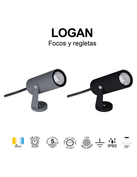 LOGAN LED-Bodenstrahler IP65 6W 3000K 525lm, dunkelgrau oder schwarz, Ø40x95 mm