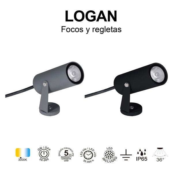 LOGAN LED-Bodenstrahler IP65 6W 3000K 525lm, dunkelgrau oder schwarz, Ø40x95 mm
