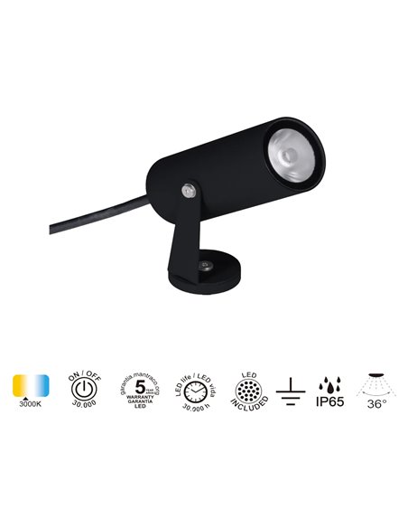 Foco de suelo LOGAN LED IP65 6W 3000K 525lm gris oscuro o negro Ø40x95 mm