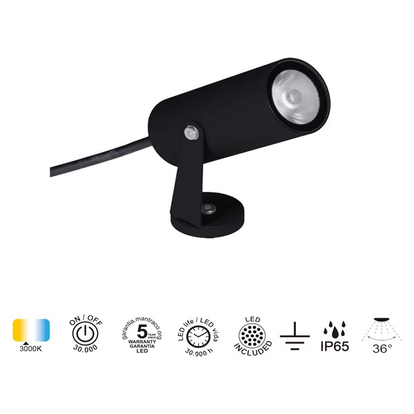LOGAN LED-Bodenstrahler IP65 6W 3000K 525lm, dunkelgrau oder schwarz, Ø40x95 mm