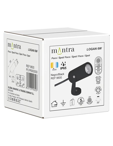 Foco de suelo LOGAN LED IP65 6W 3000K 525lm gris oscuro o negro Ø40x95 mm