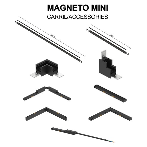 Carril magnético MAGNETO MINI superficie negro 1/2 metros 48V 23x19 mm