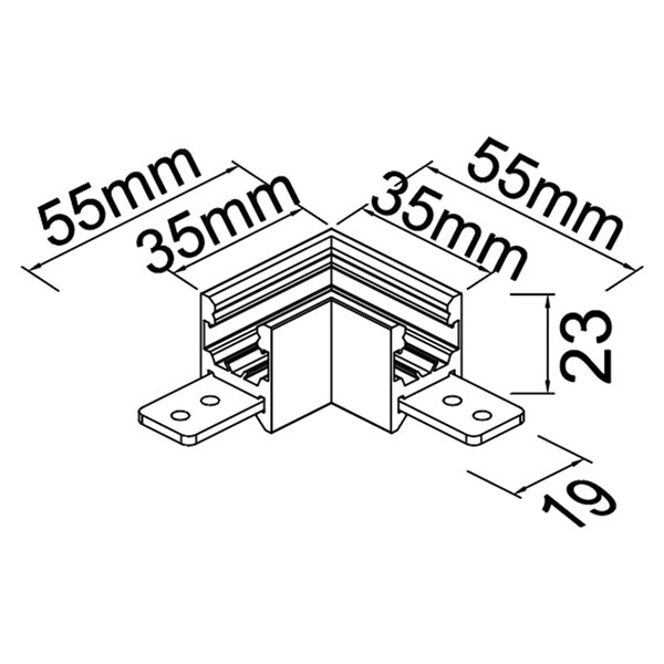 Conector exterior 90° MAGNETO MINI negro para carril magnético 48V 55x55x23 mm