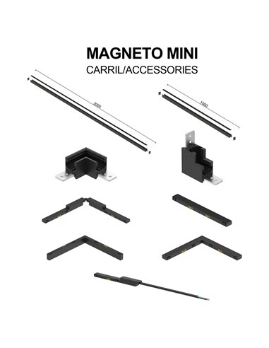 Conector interno preto MAGNETO MINI de 90° para trilho magnético 48V 55x55x23 mm