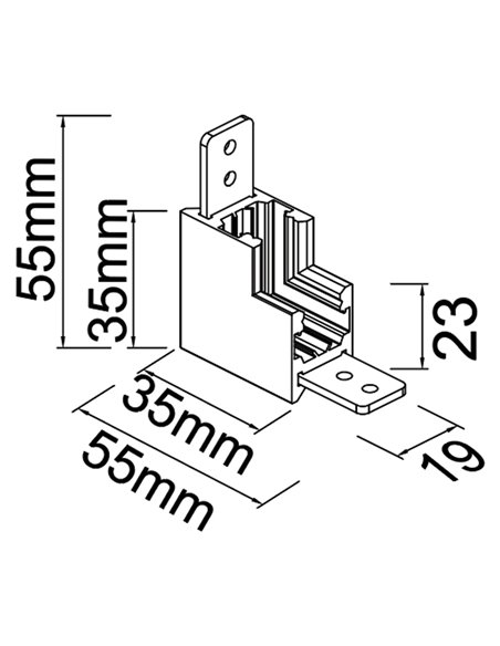 Conector interior 90° MAGNETO MINI negro para carril magnético 48V 55x55x23 mm