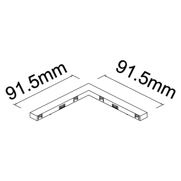 Conector en L exterior 90° MAGNETO MINI negro para carril magnético 48V 91,5x91,5 mm