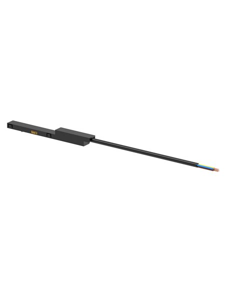 Conector alimentador recto MAGNETO MINI negro para carril magnético 48V cable 2 metros 117 mm