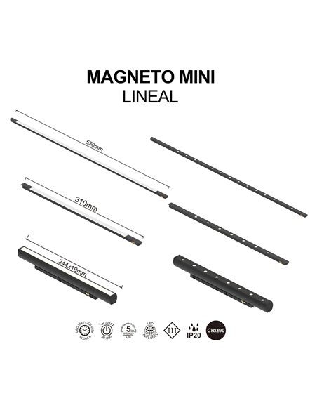 Luminária Linear MAGNETO MINI LED 6W (310 mm) ou 12W (550 mm) 3000K 420lm-840lm preta