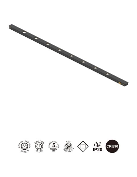 Lineal MAGNETO MINI LED 6W (310 mm) o 12W (550 mm) 3000K 500lm-975lm negro 36°