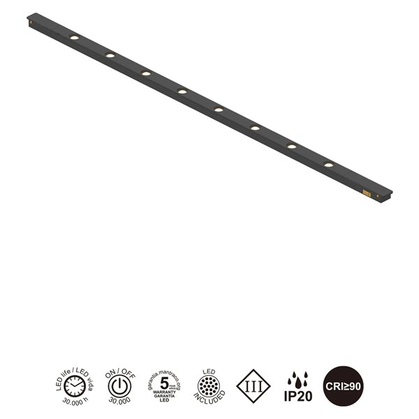 Lineal MAGNETO MINI LED 6W (310 mm) o 12W (550 mm) 3000K 500lm-975lm negro 36°