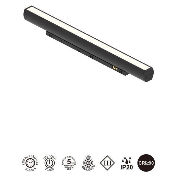 Mini LED linéaire orientable 360° MAGNETO 6W 3000K 420lm noir 244x19x33 mm IRC90