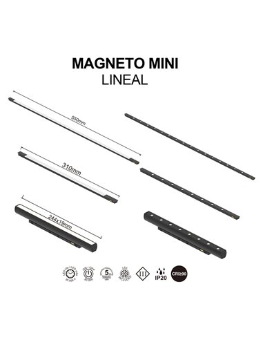 Mini LED MAGNETO 360° Linear 6W 3000K 420lm preto orientável 244x19x33 mm CRI90