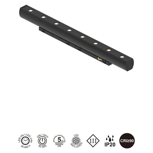 Mini LED linéaire 360° MAGNETO 6W 3000K 500lm noir orientable 36° 244x19x33 mm IRC90