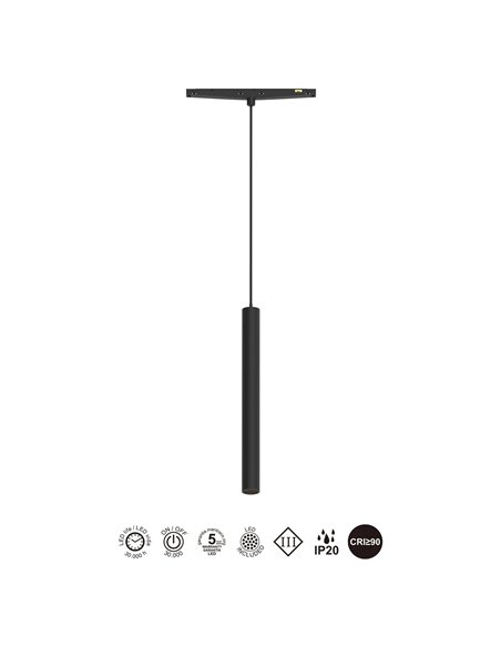 Suspension LED MAGNETO MINI 5W 3000K 400lm Noire 24° pour rail magnétique 48V IRC90