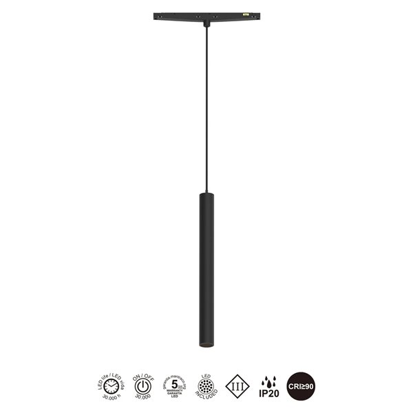 Foco colgante MAGNETO MINI LED 5W 3000K 400lm negro 24° para carril magnético 48V CRI90