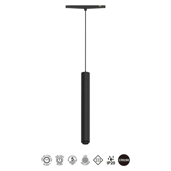Luminária pendente LED Zoom MAGNETO MINI 7W 3000K 460lm Preta 15°-36° para trilho magnético 48V CRI90