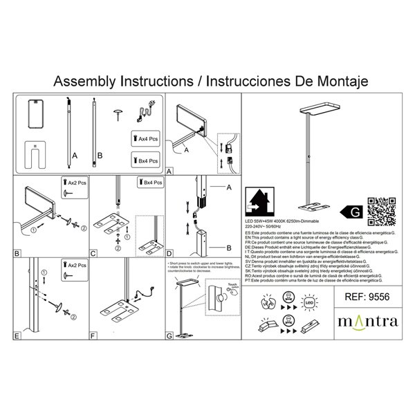 Lámpara de pie especial para estudio y oficinas MARSALA LED 55+45W 4000K 6250lm blanco regulable táctil
