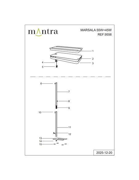 Lampadaire LED MARSALA 55+45W 4000K 6250lm blanc à intensité variable tactile, idéal pour les bureaux et les espaces de travail.