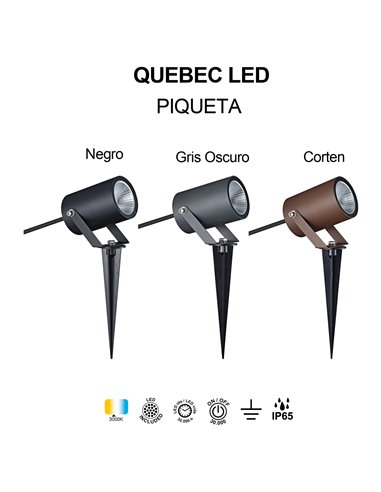 QUEBEC DEL 10 W 3000 K 1100 lm IP65, piquet à 30°, noir, gris foncé ou acier Corten, IRC 90