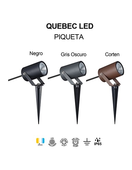 QUEBEC DEL 10 W 3000 K 1100 lm IP65, piquet à 30°, noir, gris foncé ou acier Corten, IRC 90