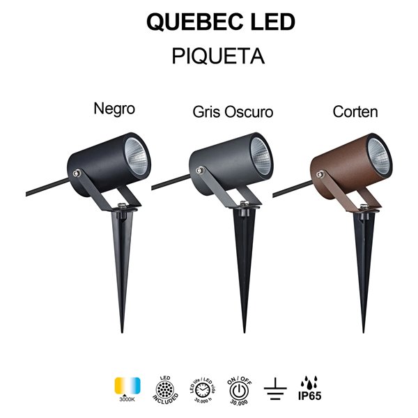Luminária de jardim QUEBEC LED 10W 3000K 1100lm IP65 30°, preta, cinza escuro ou aço corten, IRC 90