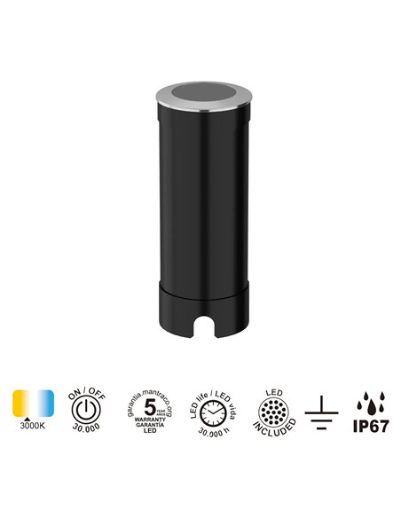 Refletor de piso embutido SHIKA LED 6W 3000K 375lm, aço inoxidável, Ø 4,6cm, IP67