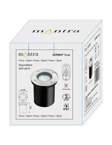 Foco empotrable de suelo ZERMAT GU10 acero inoxidable IP67 Ø108mm GU10 (No Incl.)