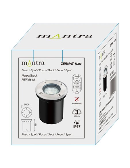 Refletor de piso embutido ZERMAT GU10, aço inoxidável, IP67, Ø108mm, GU10 (não incluído)