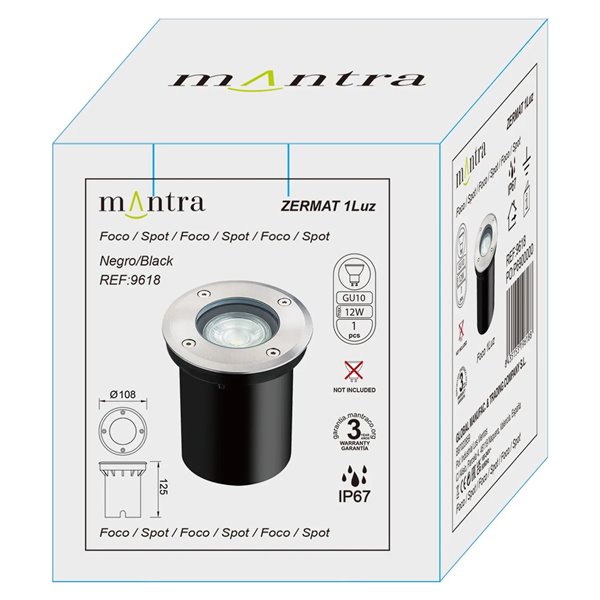 Spot encastré au sol ZERMAT GU10, acier inoxydable, IP67, Ø108 mm, GU10 (non inclus)