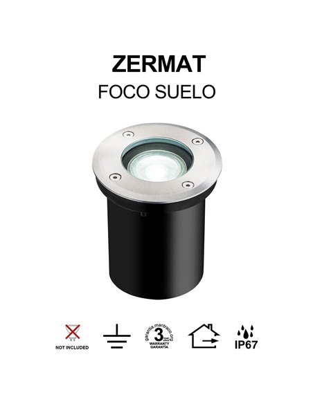 Refletor de piso embutido ZERMAT GU10, aço inoxidável, IP67, Ø108mm, GU10 (não incluído)