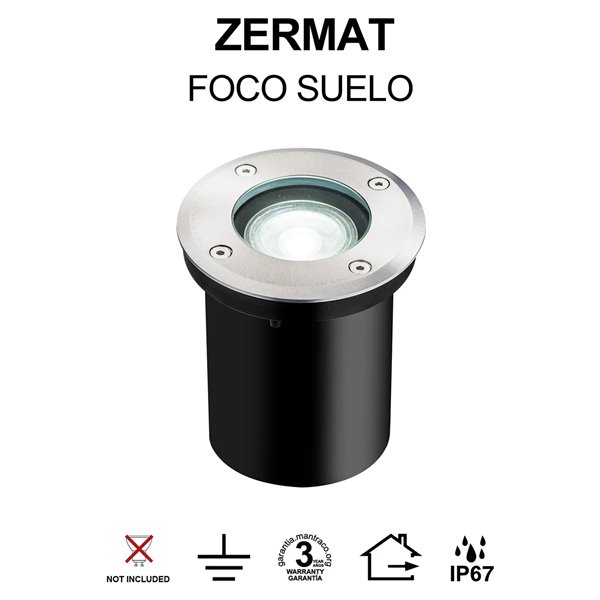 Refletor de piso embutido ZERMAT GU10, aço inoxidável, IP67, Ø108mm, GU10 (não incluído)