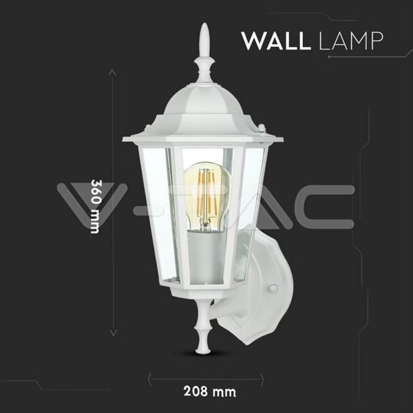 Medidas Aplique Exterior Blanco E27 de Aluminio | Estilo Industrial IP44 V-TAC 7067