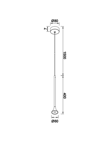 Luminária pendente PAROS LED, preta, formato cônico, 5W, 3000K, 35º, Ø80x400mm
