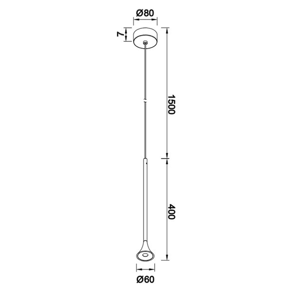 Suspension LED PAROS, noire, forme conique, 5 W, 3000 K, 35°, Ø 80 x 400 mm