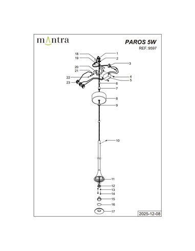 Lámpara colgante LED negro PAROS en forma de campana cónica 5W 3000K 35º Ø80x400mm