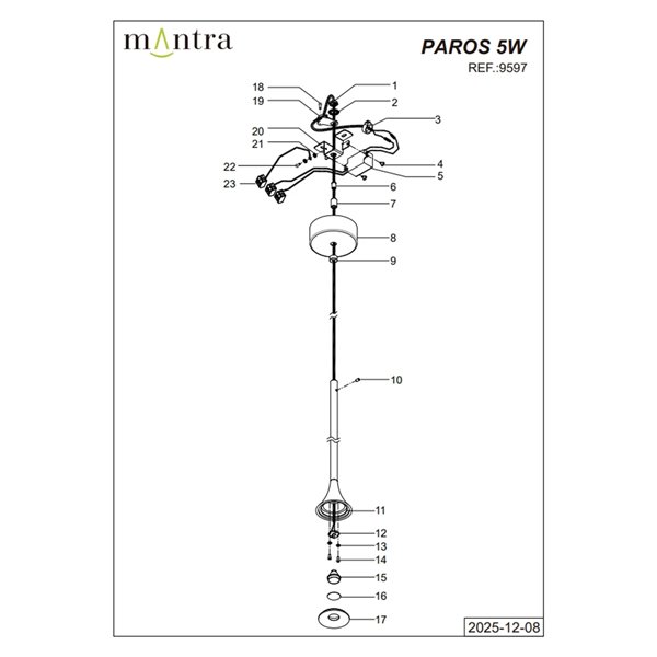 Luminária pendente PAROS LED, preta, formato cônico, 5W, 3000K, 35º, Ø80x400mm