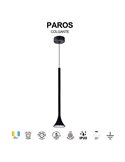 Suspension LED PAROS, noire, forme conique, 5 W, 3000 K, 35°, Ø 80 x 400 mm