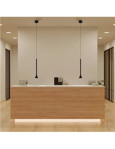 Suspension LED PAROS, noire, forme conique, 5 W, 3000 K, 35°, Ø 80 x 400 mm