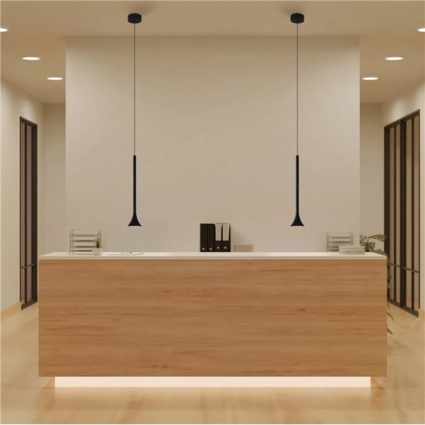 Suspension LED PAROS, noire, forme conique, 5 W, 3000 K, 35°, Ø 80 x 400 mm